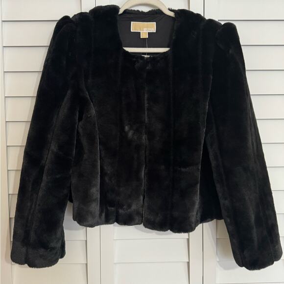 NWT - Michael Kors - Faux Fur Open Front Cropped Jacket Size M - Picture 2 of 7
